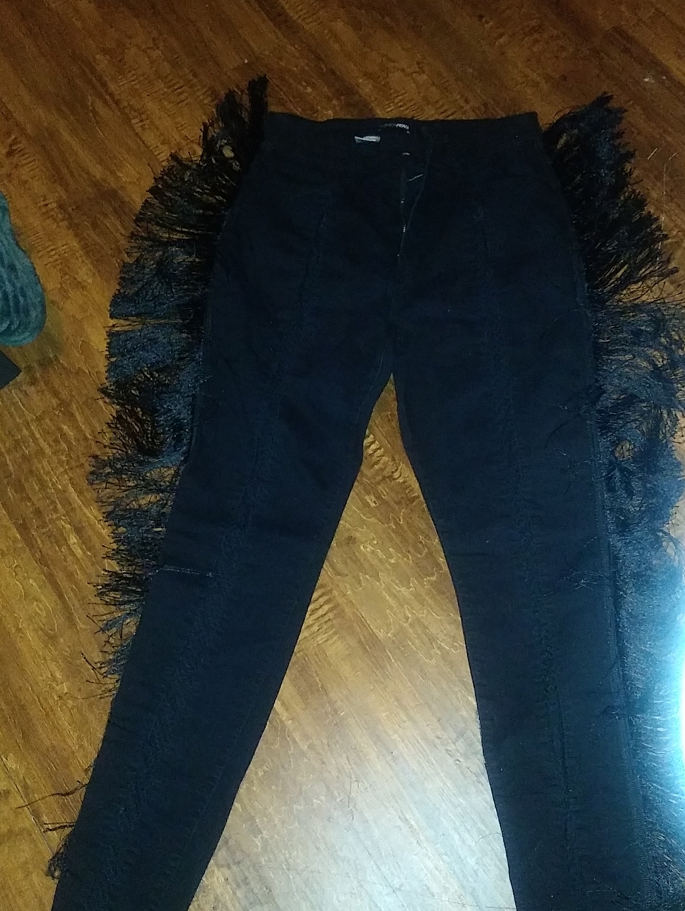 Fashion Nova Black Skinny Jeans with Side Fringe